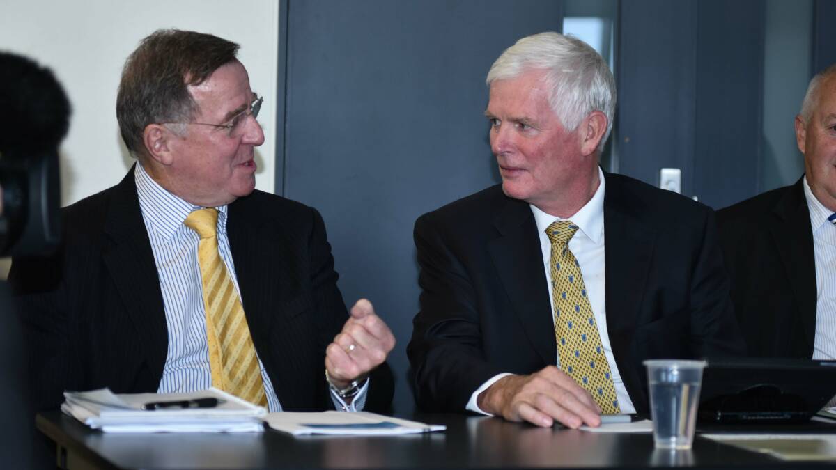 VOTE: Taswater CEO Miles Hampton with Northern Midlands mayor David Downie at the LGAT meeting. Pictures: Neil Richardson
