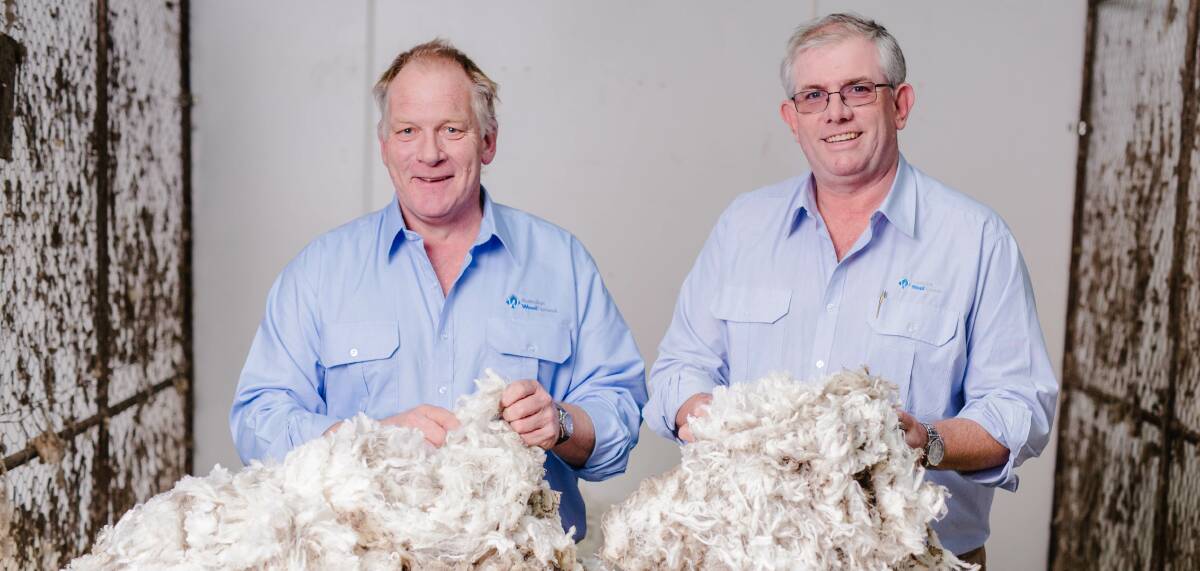 NEW MARKET: Former Conn Wool co-principal and now AWN’s Tasmanian wool buying division manager Jim Allchin and AWN's Mark Quartermain. Picture: supplied.

