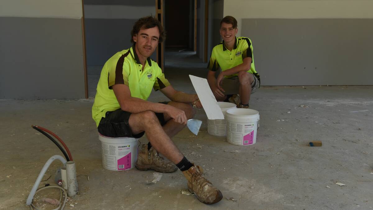 APPRENTICES WANTED: North-West plasterer Luke Best with apprentice Jarrod Scott working on a Spreyton home. Picture: Paul Scambler