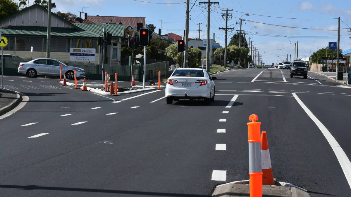 CHANGES: The road works on Hobart Road include new bike lanes and a dedicated right turn lane for cars and cyclists. Picture: Neil Richardson
