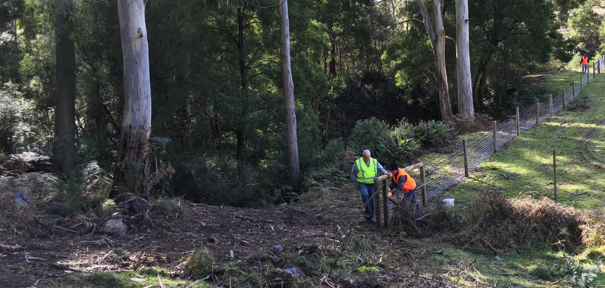 HARD WORK: Blazeaid volunteers work on a rural property in the Mole Creek area. The group is continuing recovery work following the June floods. 