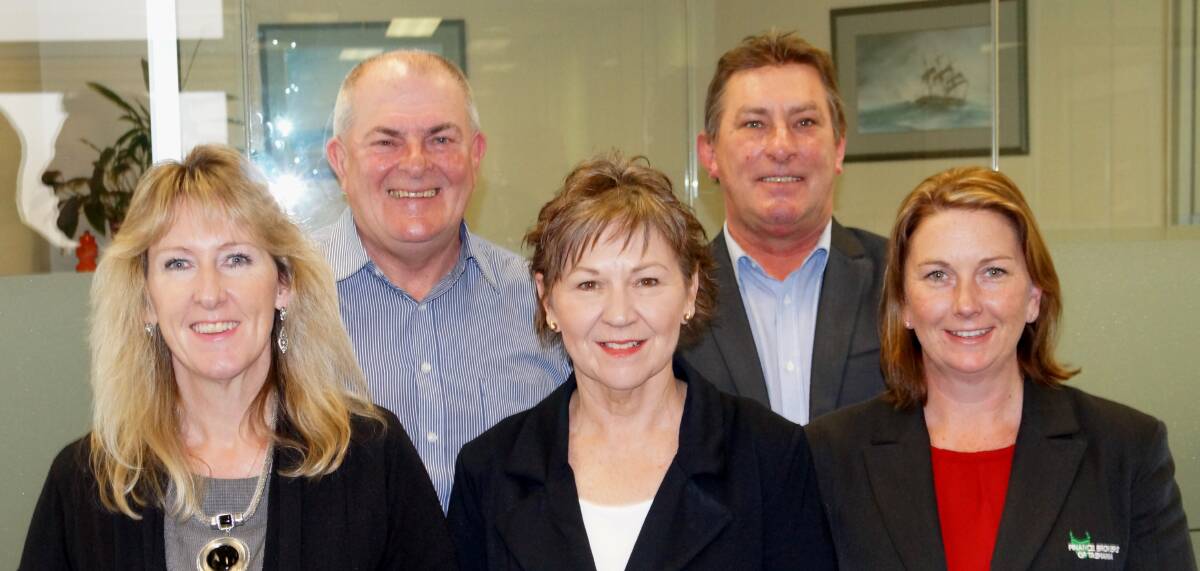 HOBART TEAM: Brokers Janet Mee, Michael Horne, Helen Gray and marketing/sales manager Kerry Muller and brokers' assistant Rebecca Cooper.