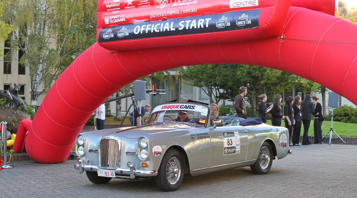 RARE STARTER: The rarely seen Alvis TE21 sponsored by The Examiner and NAMT for Targa Tasmania really stood out from the pack.