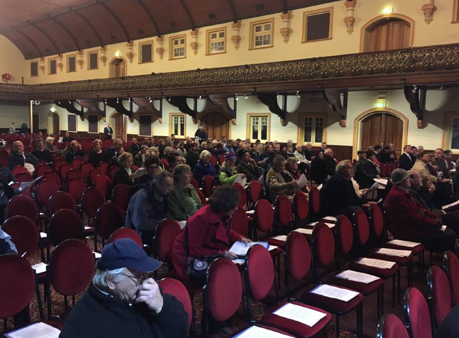 The crowd at Tuesday's public meeting at the Albert Hall. Picture: Michelle Wisbey