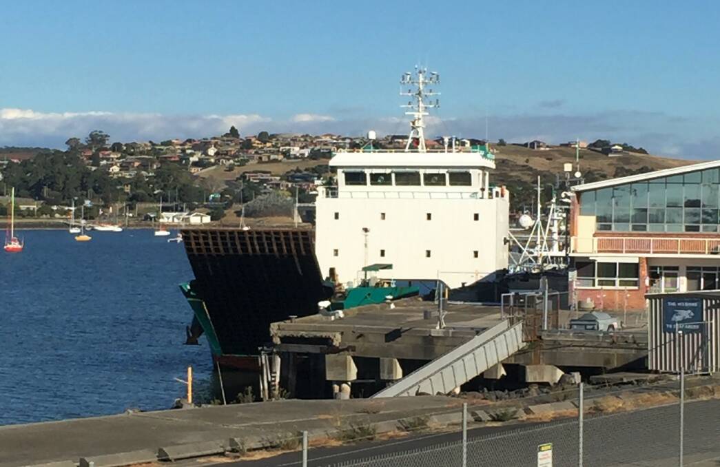 SOME RELIEF TO FREIGHT WOES: Bass Island Line's Investigator landing craft replaced the SeaRoad Mersey on the King Island freight route from April 2 as one freight solution for Tasmania. Picture: Hayden Johnson.