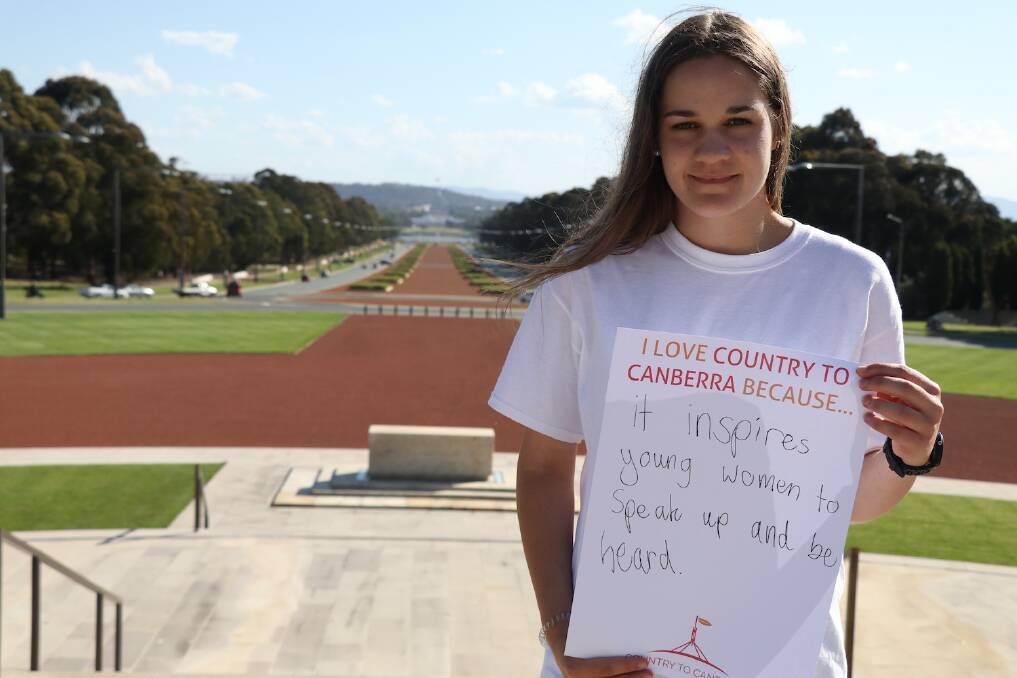 BACK YOURSELF: 2016 Tasmanian Country to Canberra winner Imogen House, from Wynyard, at Parliament House last year. Picture: Supplied
