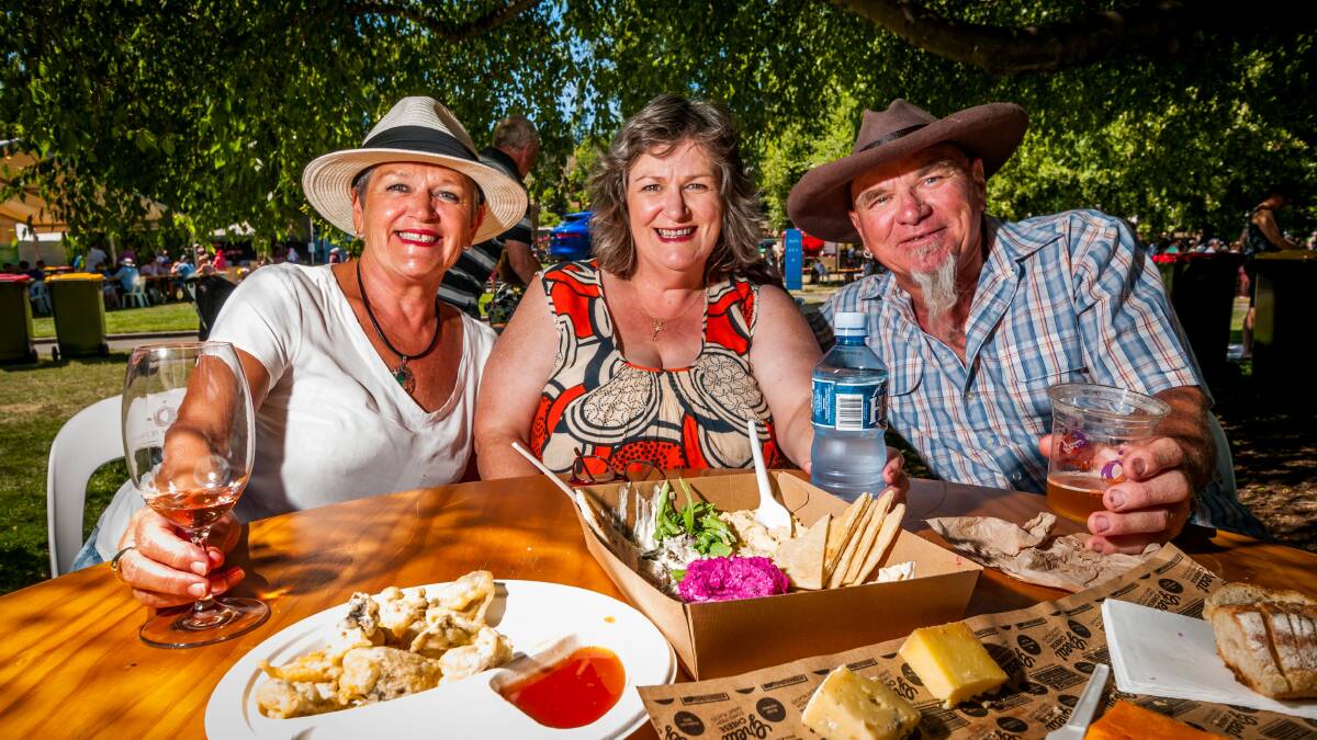 FESTIVAL OF TASMANIAN WINE AND FOOD: Dianne Beamish, of Wynyard, Kathy Rossieter, of Launceston, and Ian Archer, of Beaconsfield.