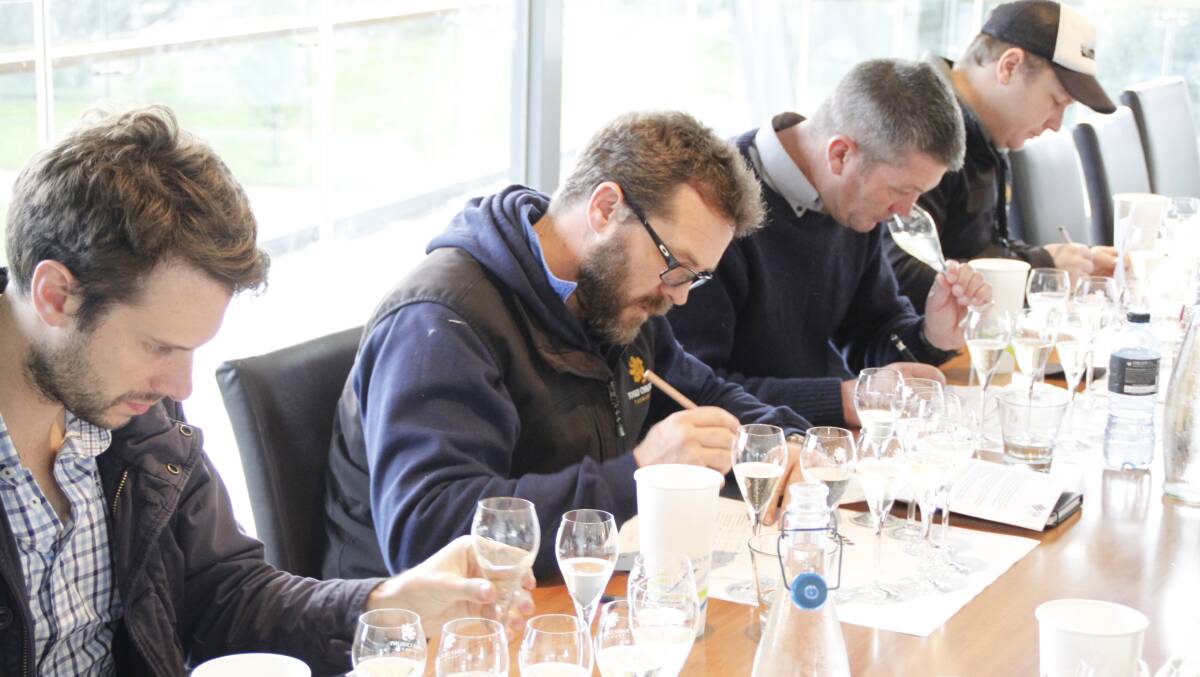 TASTE TESTING: Sparkling wine tasting panel Nick Bowen, Ockie Myburgh, David Horne and Stew Byrne. Picture: Supplied