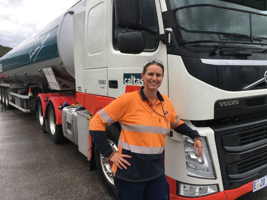 TOP TRUCKER: Winner of the Volvo Drivers’ Fuel Competition 2017 Kerri Connors stands in front of the fuel truck she drive. Picture: Supplied