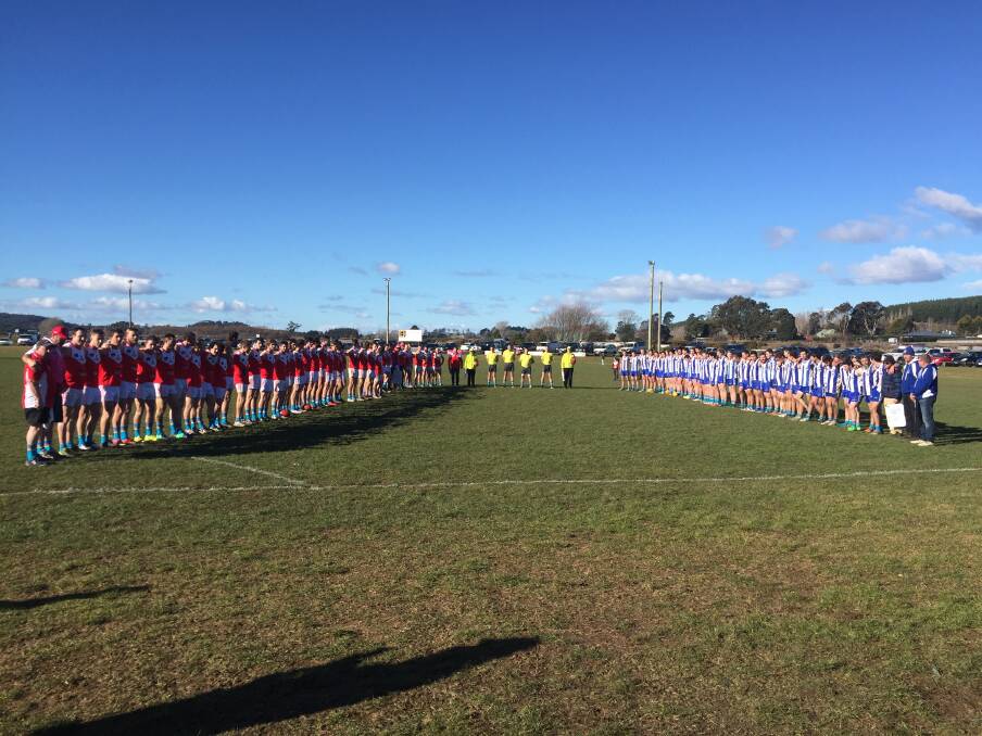 BOYS IN BLUE: Players from the Deloraine and Bracknell Football Clubs wore blue socks to raise funds for BeyondBlue. More than $3000 was raised. Picture: Tarlia Jordan