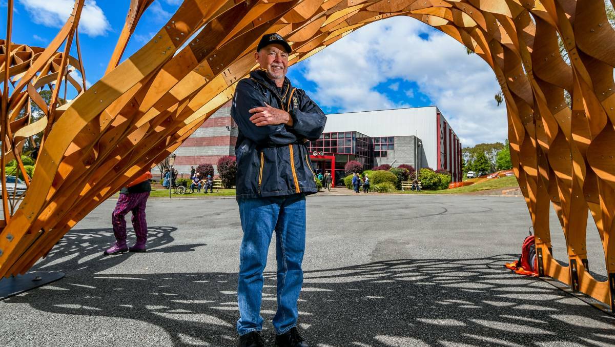EYE CATCHING: Craft fair director Tim Briggs stands under the entryway to venue five. Picture: Phillip Biggs