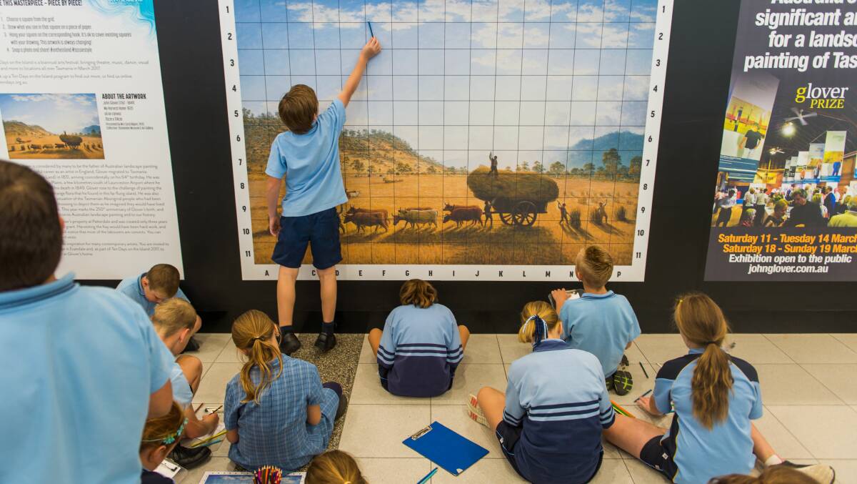 BUDDING ARTISTS: Perth Primary School students try their hand at recreating John Glover's My Harvest Home. Pictures: Phillip Biggs