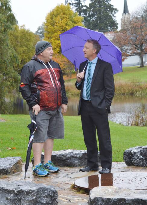 HAVIN' A CHAT: Mayor Craig Perkins and Greg Murray, member of the Deloraine Aboriginal Community at the “Yarning Circle”. Picture: supplied.
