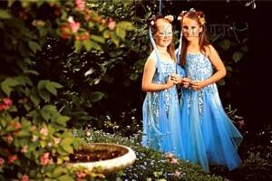 Launceston "fairies" Kirsty Mangelsdorf and Charlotte Long, both 9, get ready for Fairies in the Garden at Elphin House in Launceston on Saturday. Picture: SCOTT GELSTON