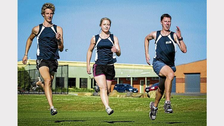 The Les Nankervis-coached Brodie Robinson, Natika Deavin and Ryan O'Halloran preparing for this year's Christmas carnivals series.  Picture: PHILLIP BIGGS