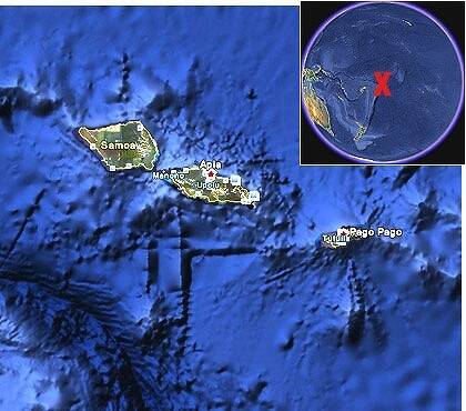 The quake struck southwest of Samoa and American Samoa in the South Pacific.