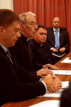 Dr Gerry McGushin, Archbishop Adrian Doyle and Father Mark Freeman, who spoke at the inquiry. Picture: PAUL SCAMBLER