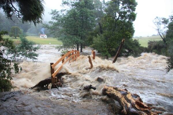 The bridge at Senator Bob Brown's Liffey property that withstood the worst of the floods last week.