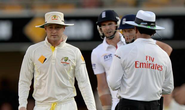 James Anderson of England has words with Australia captain Michael Clarke