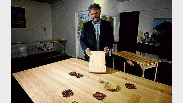 Greens resources spokesman Kim Booth with wood products made from plantation timber.  Picture: GEOFF ROBSON