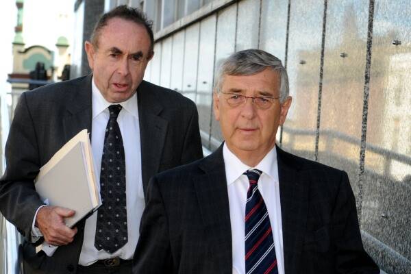John Gay leaves court this morning with his lawyer Bill Griffiths. Picture: Geoff Robson
