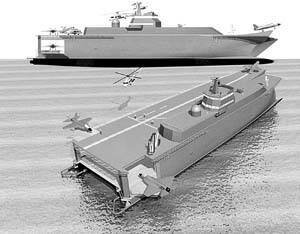 AIRCRAFT CARRIER: An impression of an Incat catamaran configured as a mini aircraft carrier featured in the company's in-house magazine.