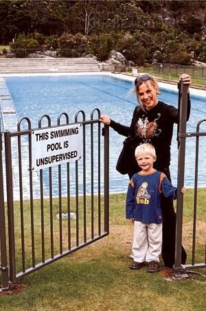 Amy Wighton and son Ezra, 3, of Launceston, at the pool at the First Basin. Picture: PAUL SCAMBLER