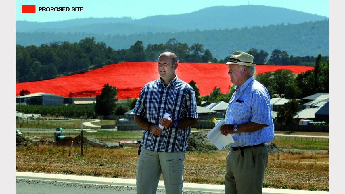 Cr Tim Woinarski and Cr Peter Kearney, of the West Tamar Council, at the site of proposed school.  Picture: PAUL SCAMBLER
