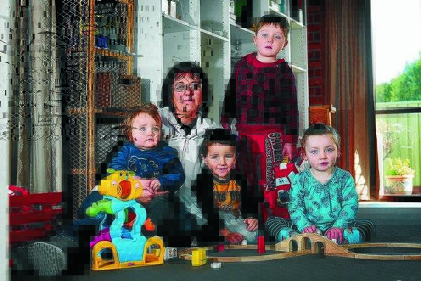  Family Day Care educator Maxine Burr with Aubree Reid, 18 months, Harley Reid, 3, Molly Worsley, 2, and Cody Stephens, 3.  Picture: PHILLIP BIGGS