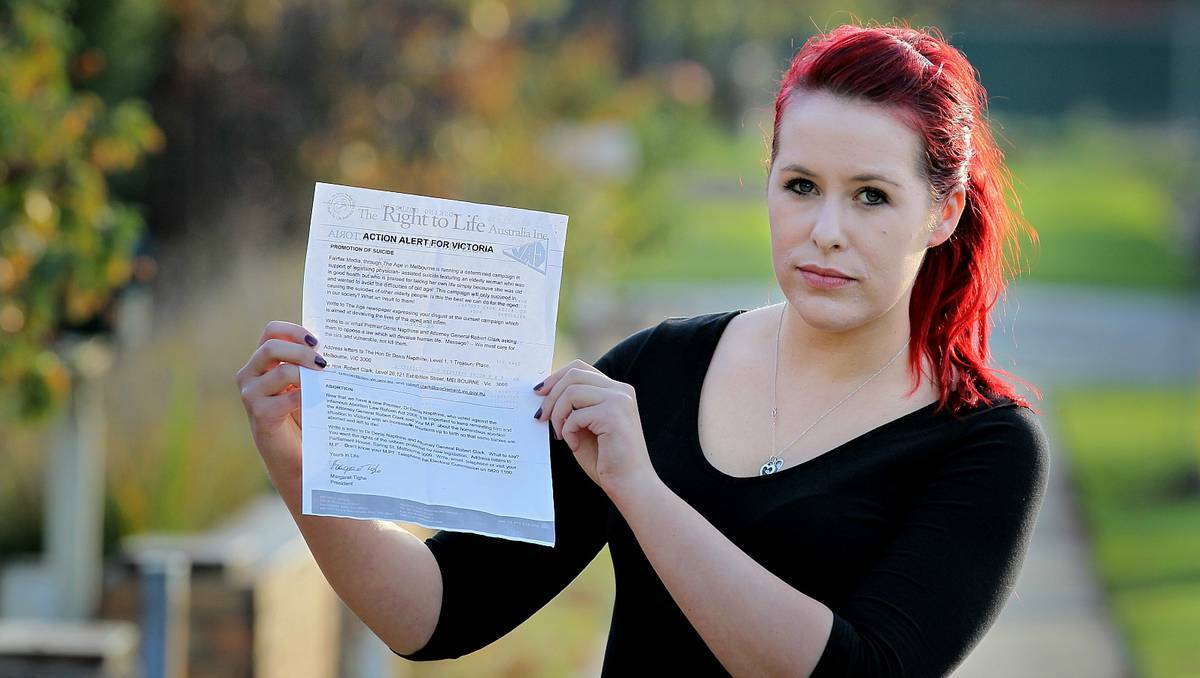 Dental assistant Jordyn Knoble with the anti-abortion letter. Photo: DAVID THORPE