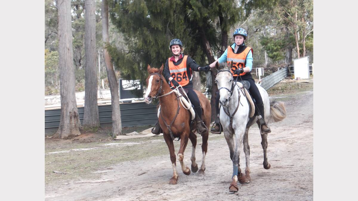Ellie Maddick and Emily Shadbolt finish last weekend's 80 kilometre Jolly Lette Memorial endurance ride at Scottsdale. Picture: Contributed