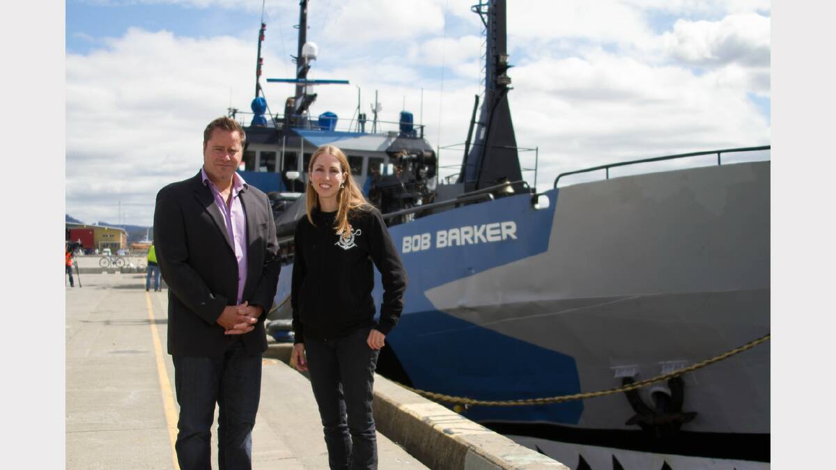 Tasmanian Greens Senator Peter Whish-Wilson with Bob Barker ship manager Andrea Gordon in Hobart. Picture: Supplied