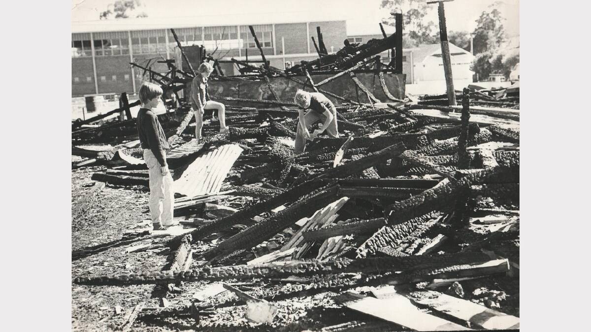 Fire destroyed Brooks High School's old gym and former assembly hall. March 27, 1972.