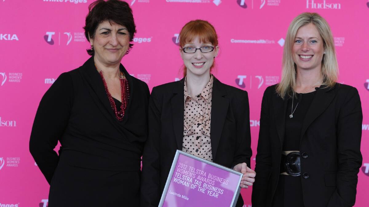 Telstra Applications and Ventures group managing director Deena Shiff, Telstra Tasmanian Business Woman of the Year Lucinda Mills and  Parliamentary Secretary for Small Business Rebecca White.  