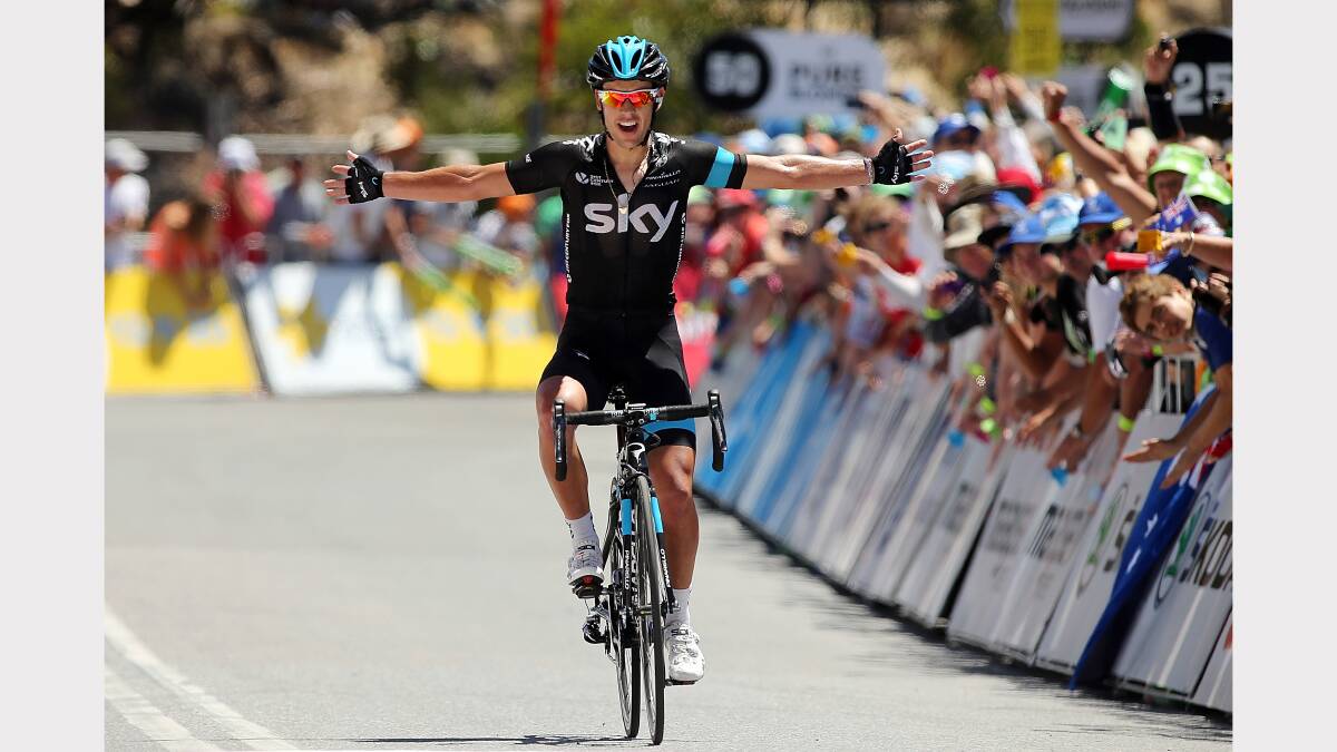 Richie Porte celebrates his stage win in Adelaide today.