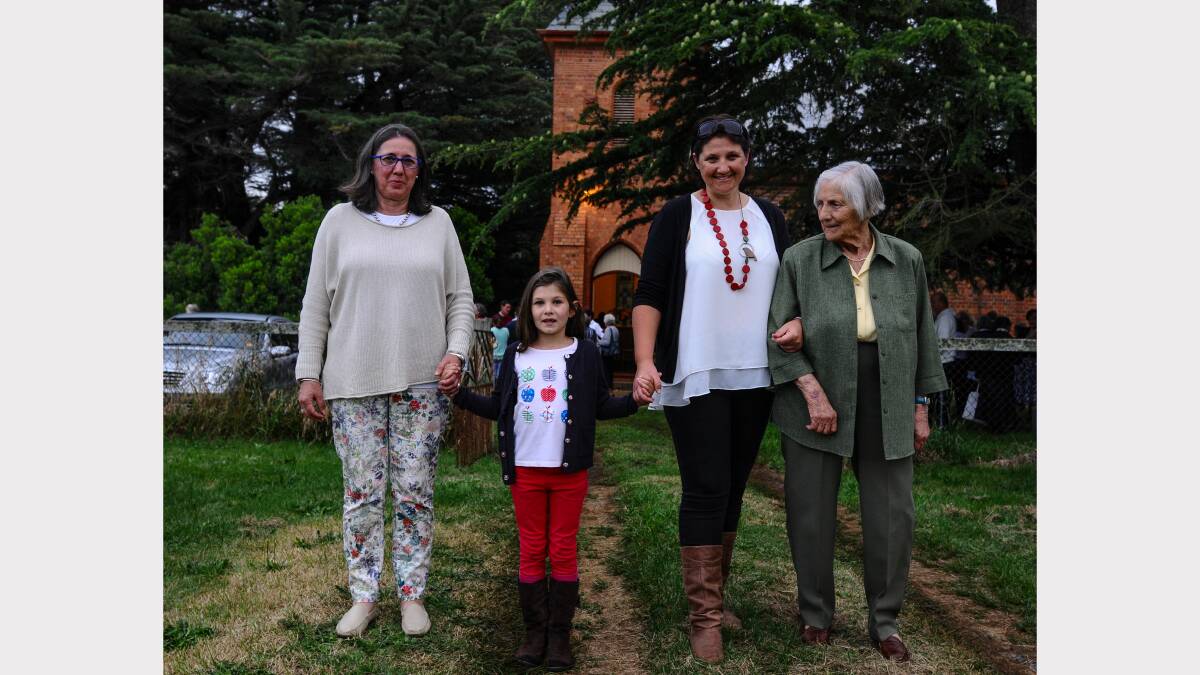 Daveena Talbot with grand-niece Clementine Banks, 7, Clementine's mother Joanna Talbot and 85-year-old Shirley Talbot, who is Daveena's mother and Joanna's grandmother at the Christmas Carols at Nile. Picture: Neil Richardson. 