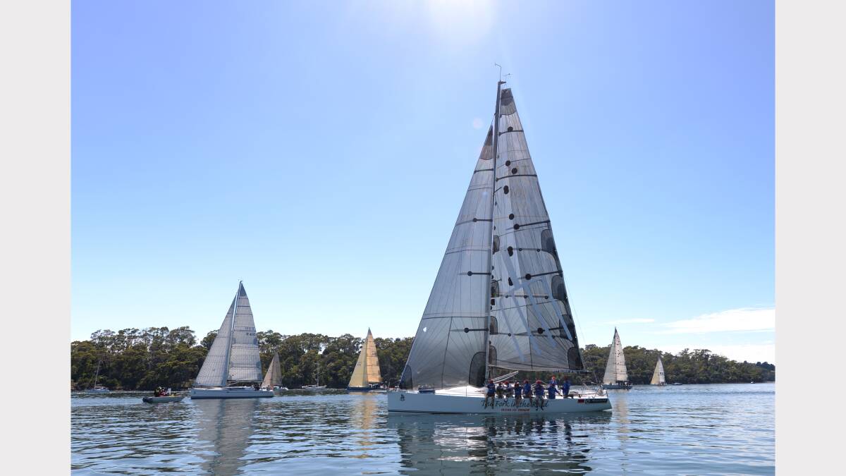 Line honours favourite The Fork in the Road in action in the Launceston to Hobart yacht race. Picture: Geoff Robson.