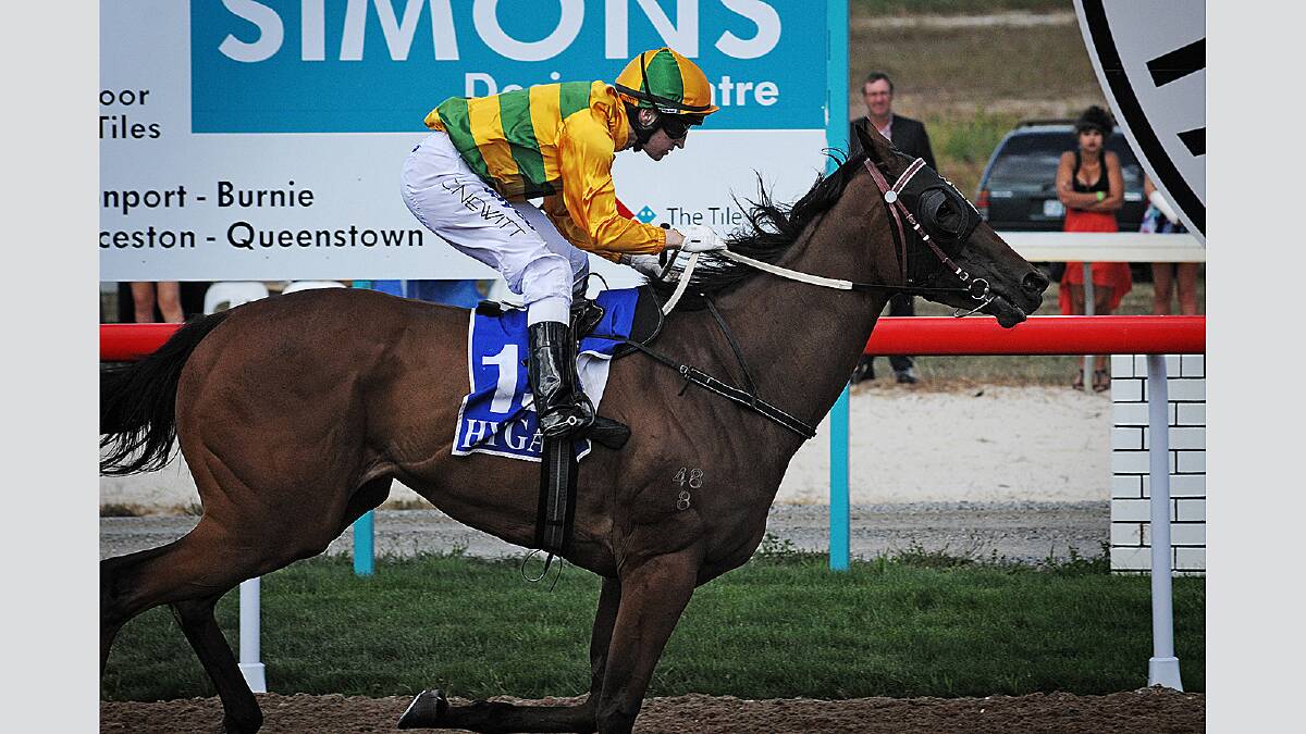 Wednesday January 9 2013  photo:  Phillip Biggs  report:  Terry Morris Devonport Cup:  The Advicate Benchmark 68 1650 metre race, won by Unoaked, ridden by Craig Newitt