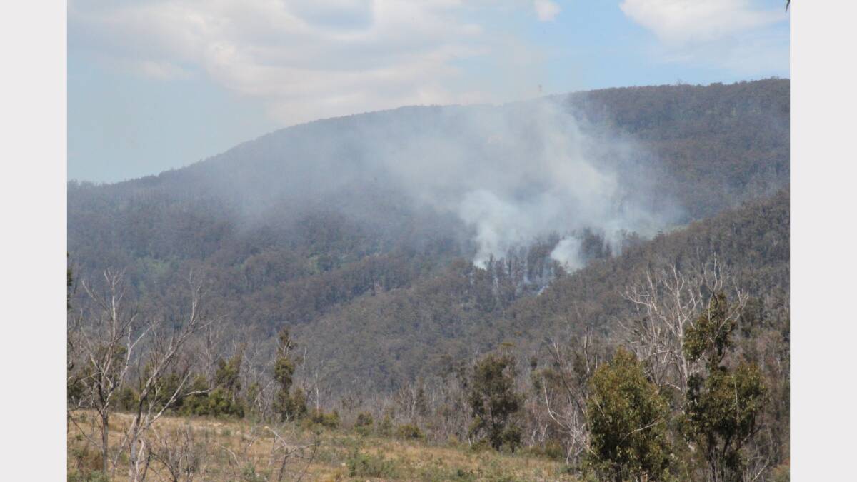 View of the fire from Davis Gully Road at Four Mile Creek. Picture: ALEX DRUCE.