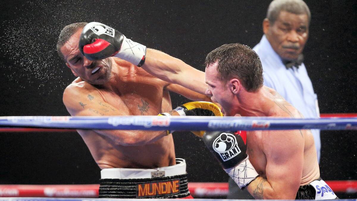 Daniel Geale (right) lands a right on Anthony Mundine during their IBF Middleweight Title bout earlier this year. Geale will fight Briton Darren Barker  in August for the IBF world title. 