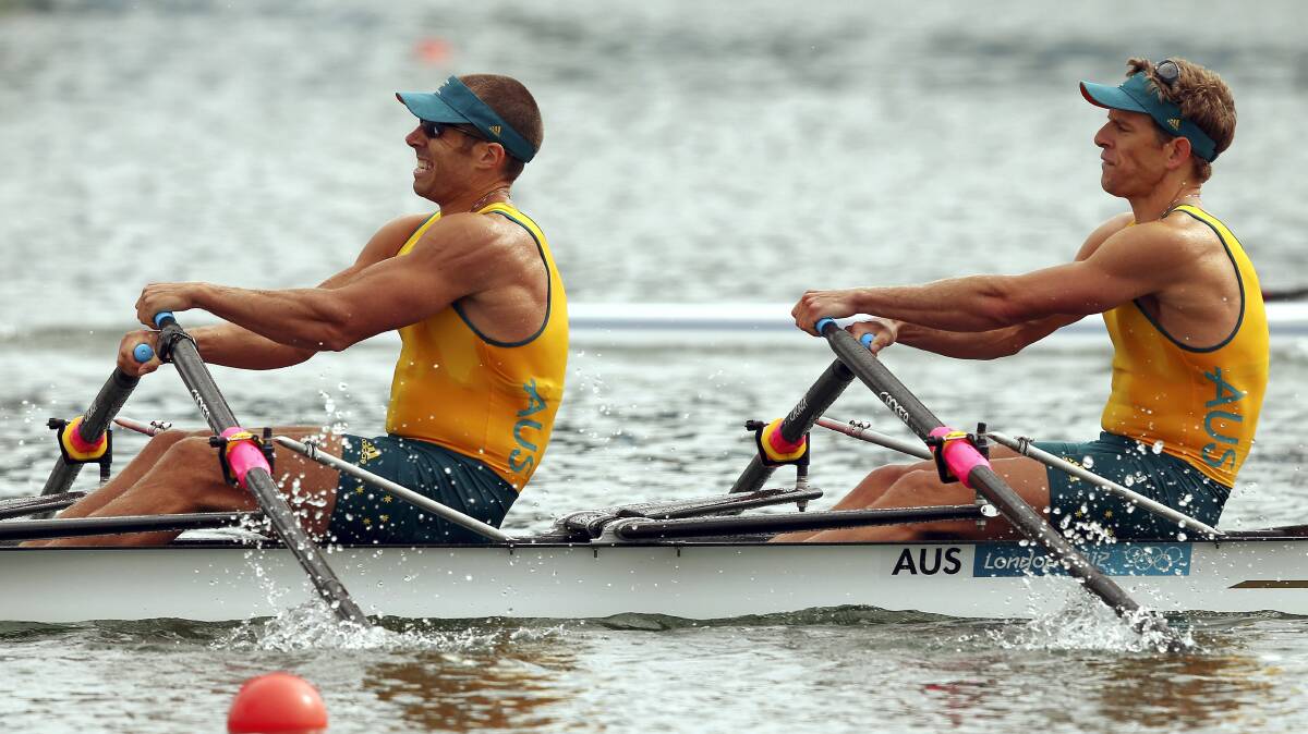 Australia's Scott Brennan and David Crawshay compete in the  Men's Double Sculls final at the London 2012 Olympic Games.