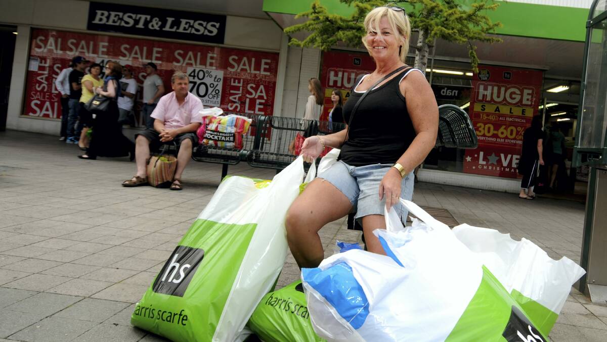 Deb Fox, of Launceston, had a great day of shopping. Picture: GEOFF ROBSON