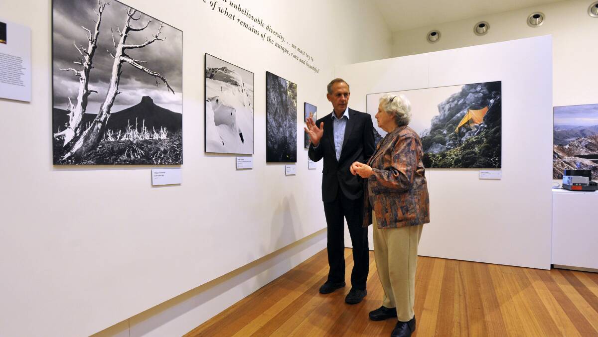 Former Greens leader Bob Brown with Melva Truchanas at the Into The Wild exhibition.  Picture: SCOTT GELSTON