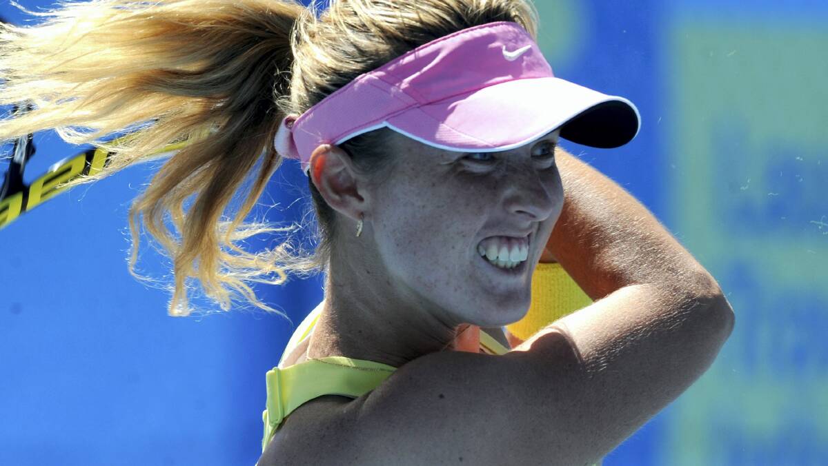 Storm Sanders in action in Launceston yesterday against No.8 seed Arina Rodionova. Picture: WILL SWAN