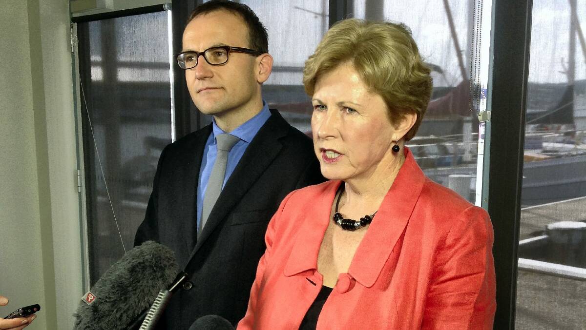 In a show of unity, Adam Bandt appeared with Greens leader Christine Milne in Hobart yesterday.  Picture: BEN McKAY