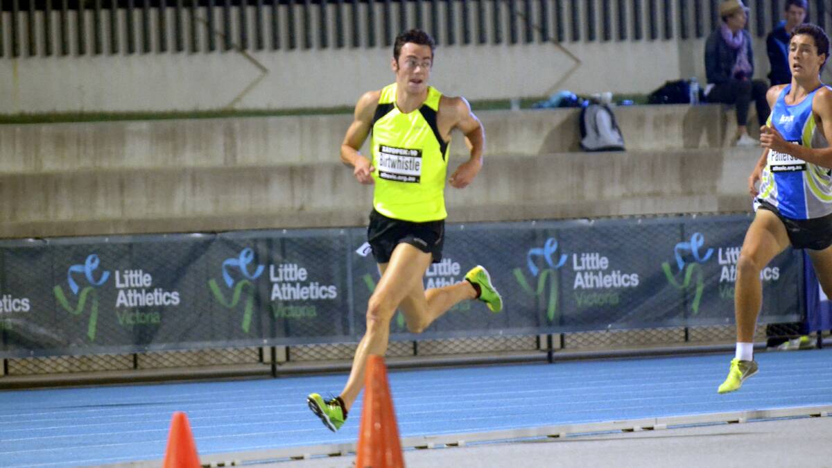 Launceston's Jake Birtwhistle takes off in the de Castella 3000-metre race at Thursday's Zatopek Classic in Melbourne. Picture: TIM MCGRATH