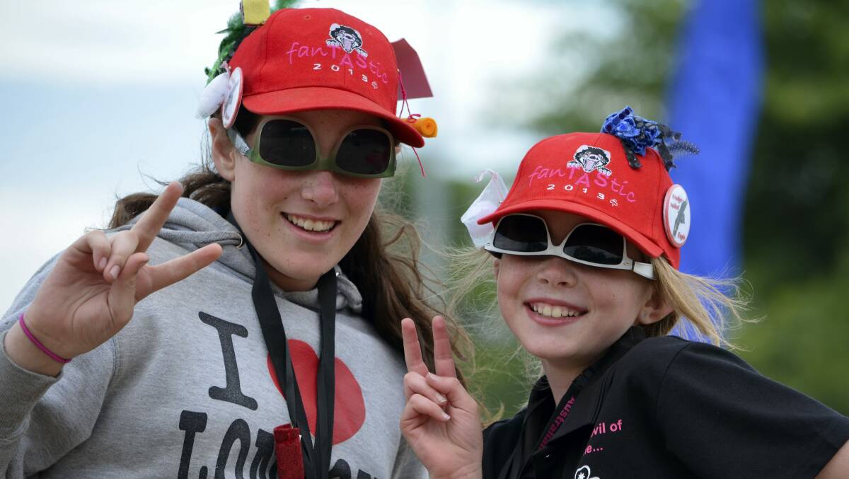 Chiara Marineili-Clarke and Cassidy Brancheau, of Brisbane, at Launceston's Royal Park for the National Girl Guide Jamboree.   