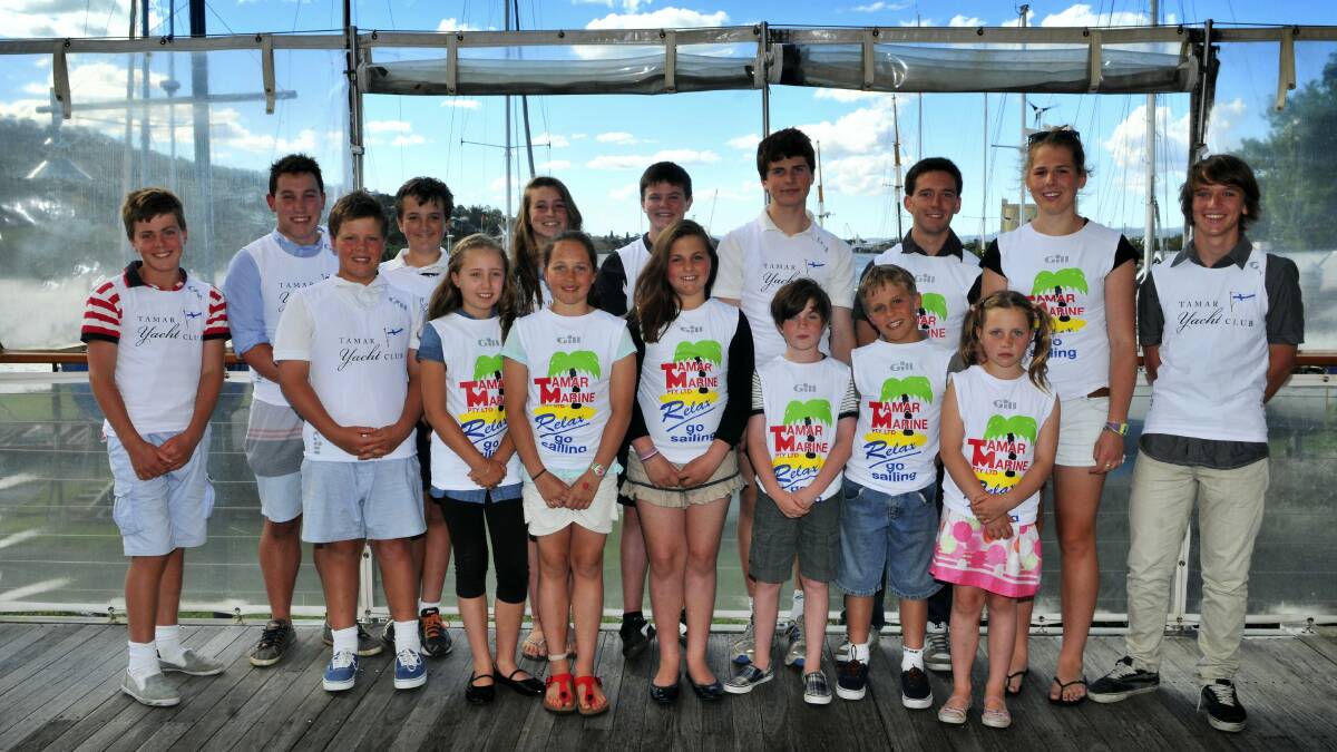 Tamar Yacht Club members, BACK: Tom Booth, Tom Vincent, Jack Waldron, Chloe Fisher, Ryan Moreton, Freddy Brown, Alex McLaine, Megan Grant and Warwick McLaine. FRONT: George Booth, Claire Cameron, Ruby Lowe, Greta Brown, Bayley Fisher, Harry Booth and Alice Lowe.  Picture: SCOTT GELSTON