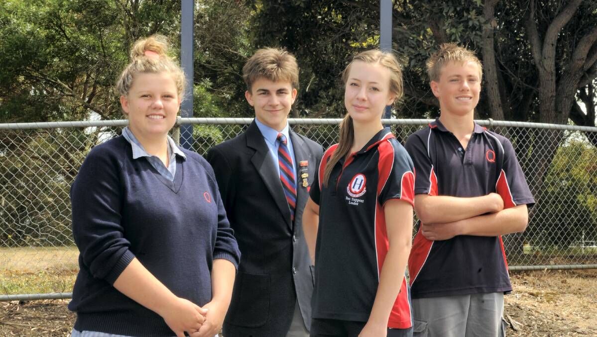 Queechy High School year 10 students Amy Crothers, Reece Lyne, Josie Quinn and Tom Shaw, all 16, set to celebrate the end of the school year. Picture: WILL SWAN