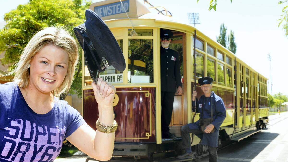 Driver's daughter Nikita Wing with motorman Terry Bramich   and conductor Ian Kershaw     on the No. 29 tram at Inveresk. Picture: PAUL SCAMBLER